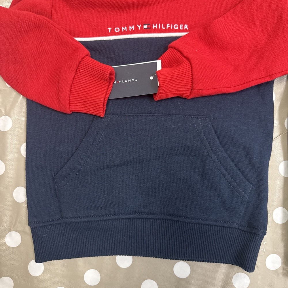 Tommy Hilfiger Jogger Set Boys 3-6 Months Navy Blue With Red Hooded With Pockets - Picture 3 of 10